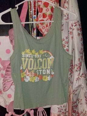 Volcom Sage Green Tropical Logo Tank